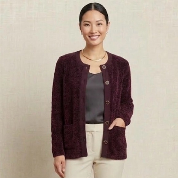 Adrienne Vittadini Burgundy Cardigan - Picture 2 of 6